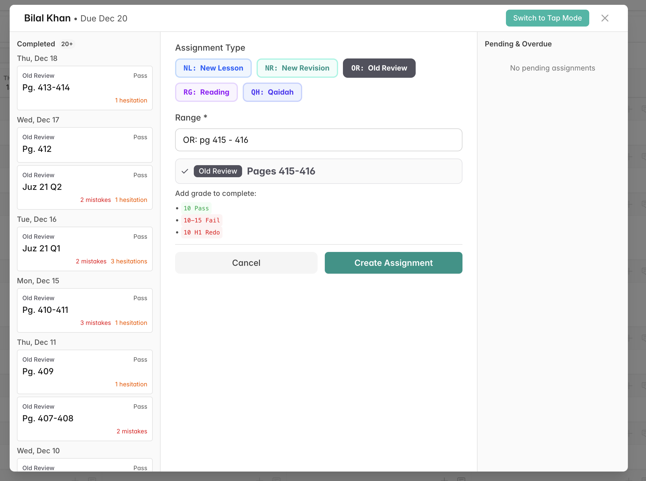 Assignment creation with natural language input